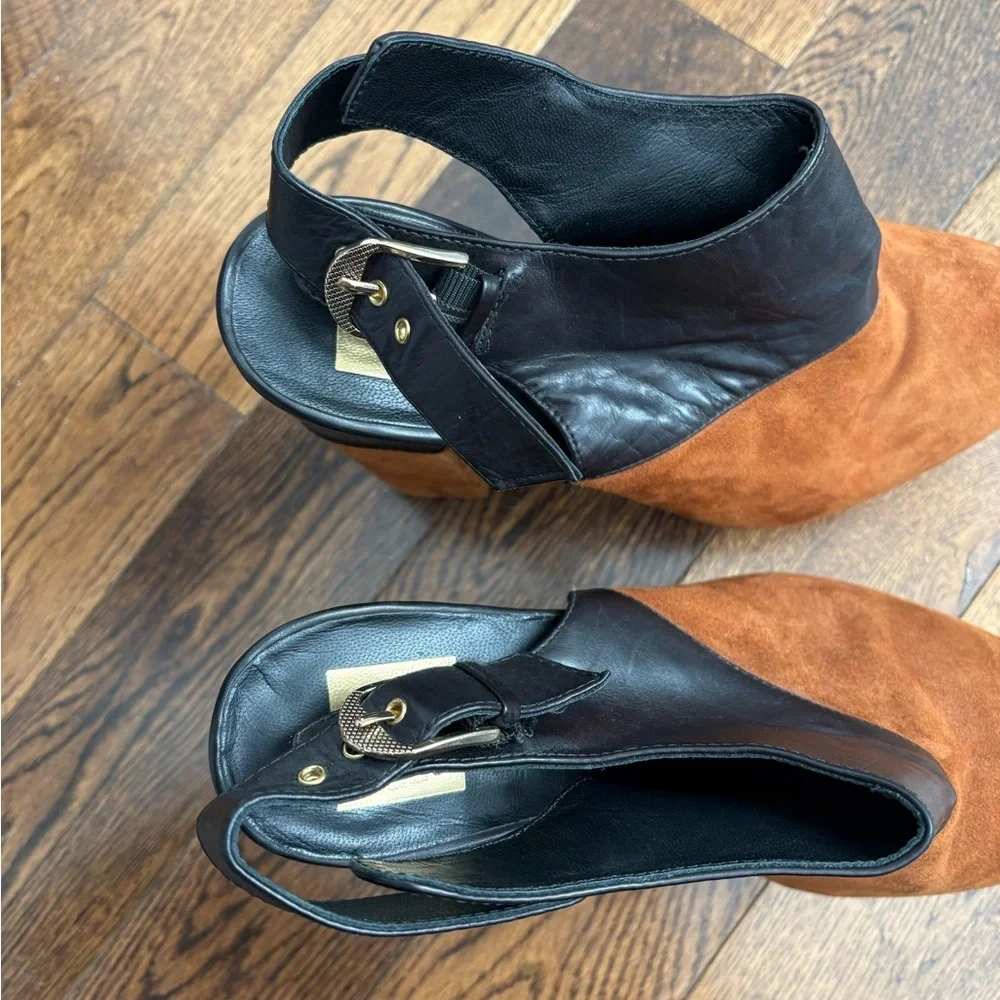 Dolce Vita Joanna Slingback Black and Brown Suede Leather Platform Clogs 9.5